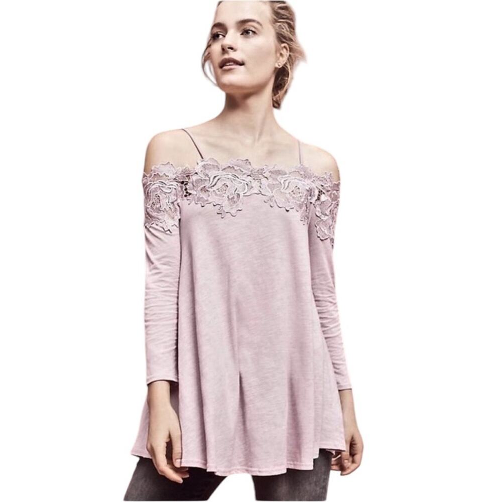 Anthropologie Meadow Rue Lilac Laceline Off-The-Shoulder Top Size XS